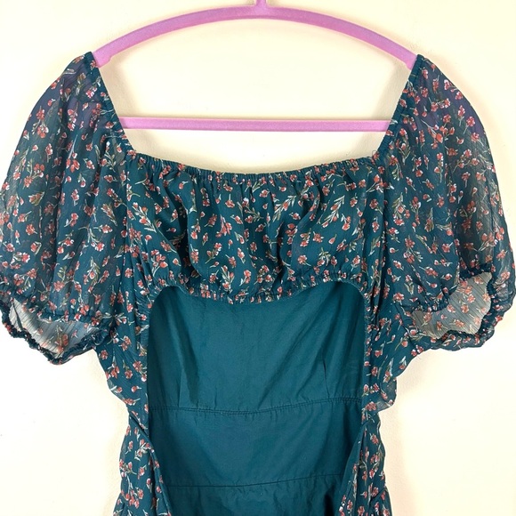 Altar'd State Green Floral Square Neck Prairie Peasant Fit N Flare Dress (L) - Picture 15 of 16